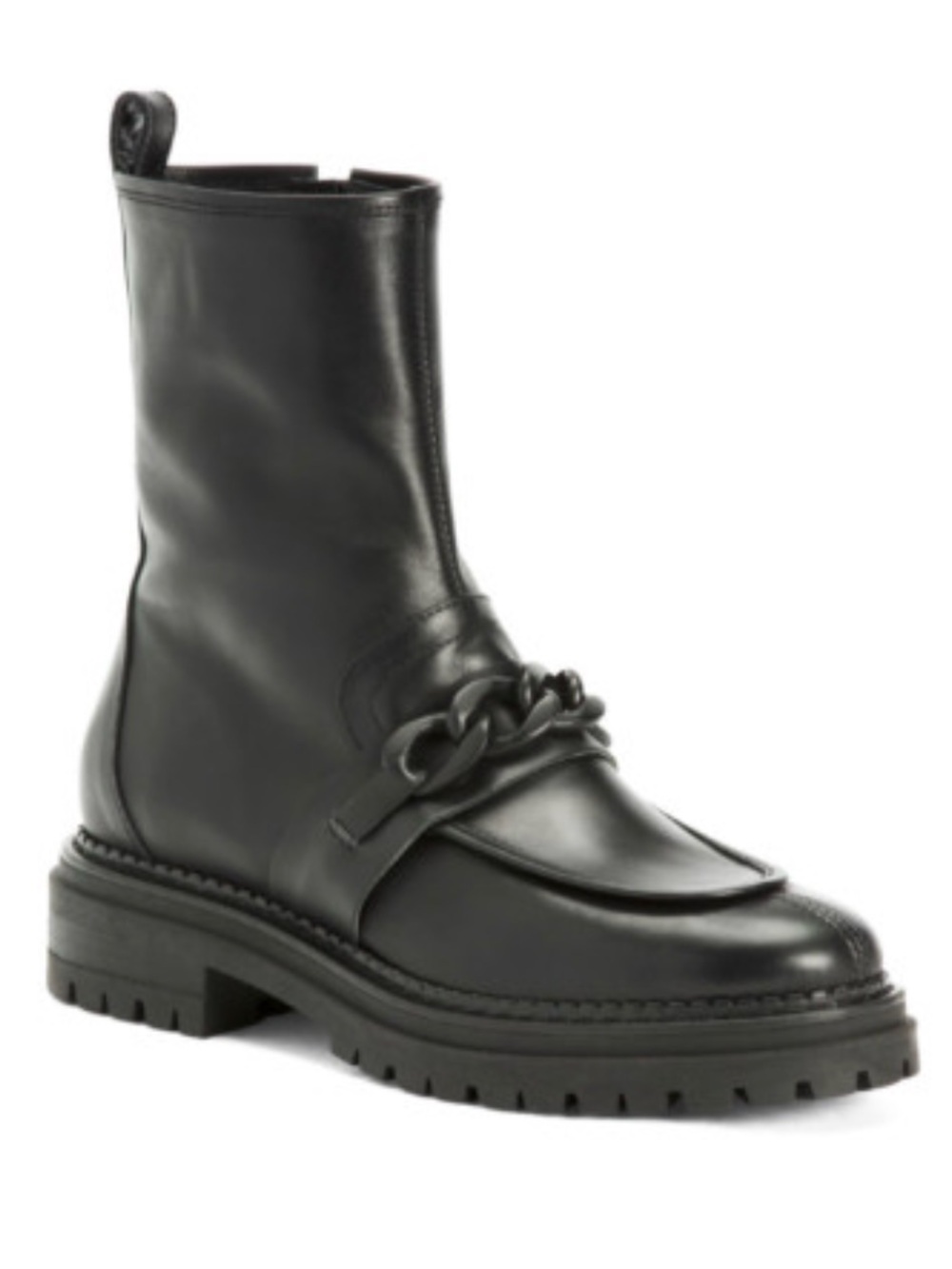 Chain-Trim Black Leather Ankle Boot - Women